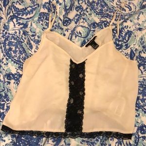 Ivory Tank with Black Lace Stripe